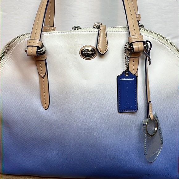 AUTHENTIC COACH CORA PEYTON PORCELAIN BLUE OMBRE HANDBAG PURSE - Picture 2 of 14